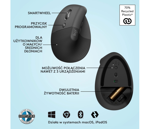 LOGITECH Lift Left Vertical Ergonomic 910-006474 - 743066 - zdjęcie 10